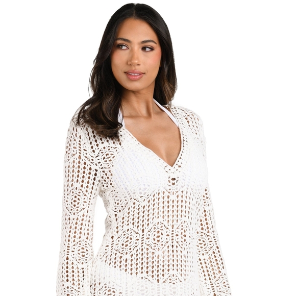 NWT La Blanca Waverly Crochet Swimsuit Coverup - Ivory - Picture 2 of 10